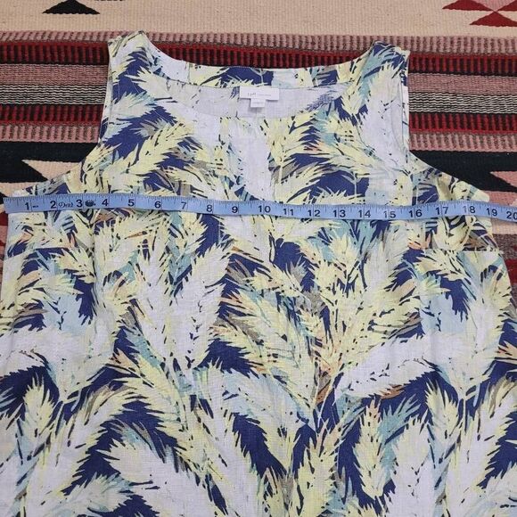 J. Jill Love Linen Leaf Print Sleeveless Midi Dress Sz S Blue‎ Green Pull Over - Picture 8 of 12